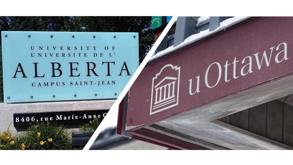 Les enseignes du Campus Saint-Jean et de l'Université d'Ottawa.