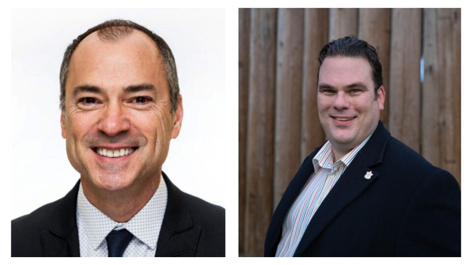 Le candidat libéral Norm Letnick et le candidat conservateur Ryan Warawa