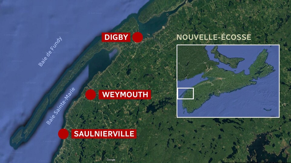 Carte de la Baie Sainte-Marie, dans le sud-ouest de la Nouvelle-Écosse.
