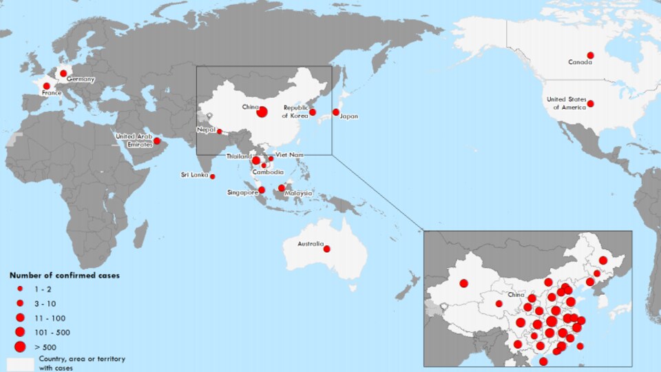 Carte du monde indiquant le nombre d'infections.
