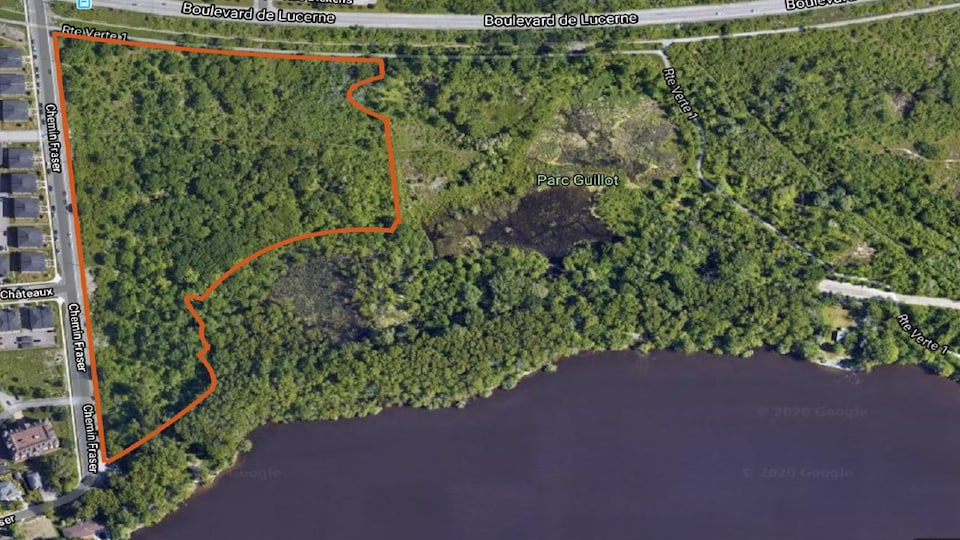 La superficie du boisé est délimitée sur une carte Google.