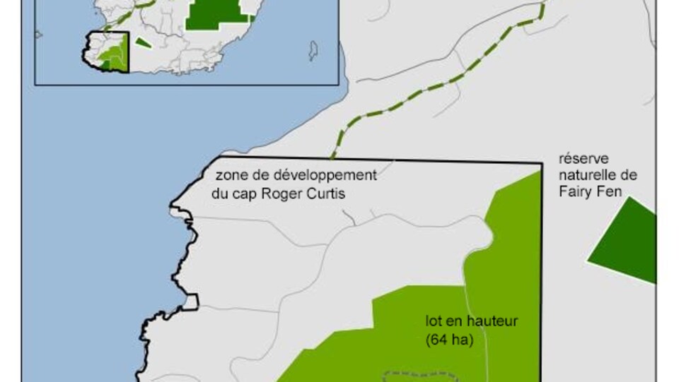 Une carte de l'île Bowen avec différentes zone en vert qui indique les terres visées et les aires protégées en Colombie-Britannique.
