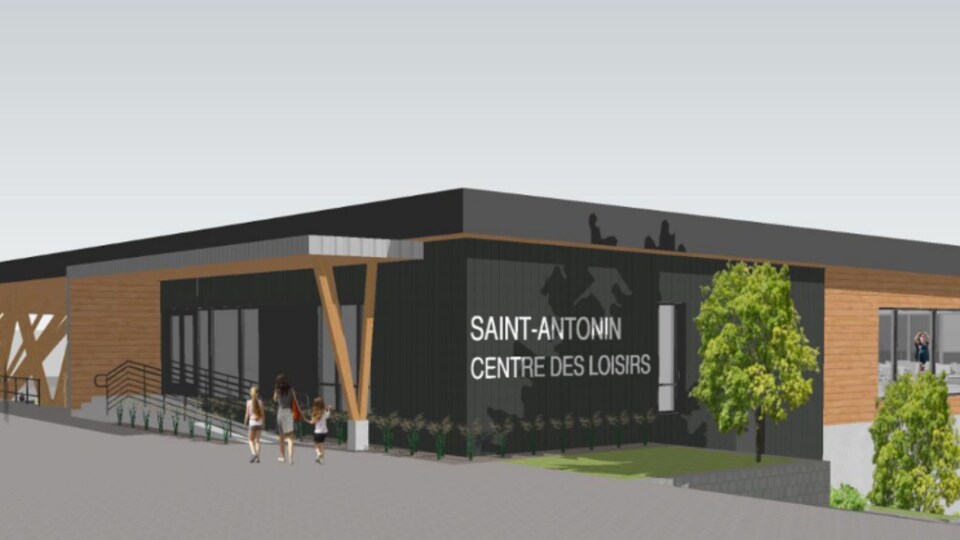 Vue de face du projet de centre sportif de Saint-Antonin, tel que présenté à la population le 12 février 2020.