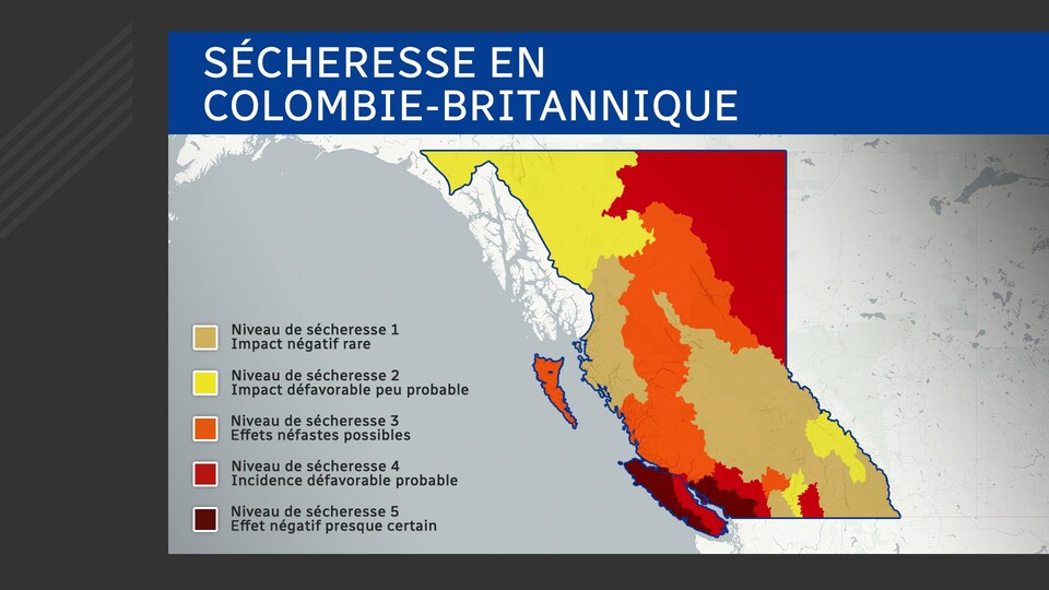Une carte de la province, majoritairement rouge, en raison de la sécheresse qui sévit. 
