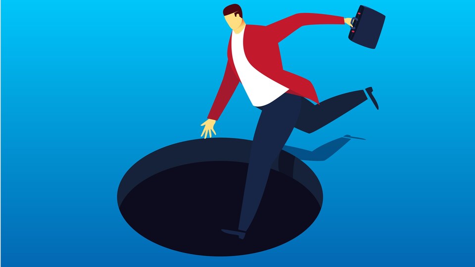 Une illustration d'un homme tombant dans un trou noir.