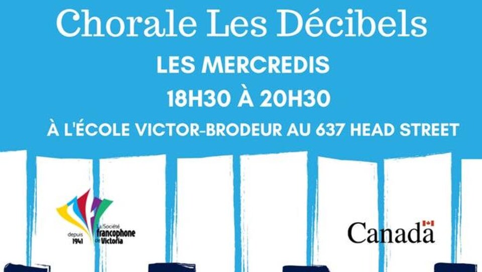 Affiche de la chorale francophone de Victoria sur fond bleu.