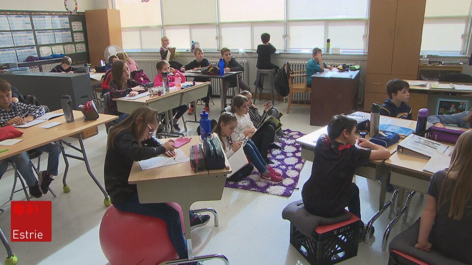 Les stations de travail de la classe de quatrième année de l'école Notre-Dame-de-Fatima