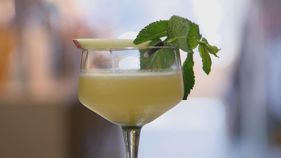 Un verre rempli d'un cocktail.