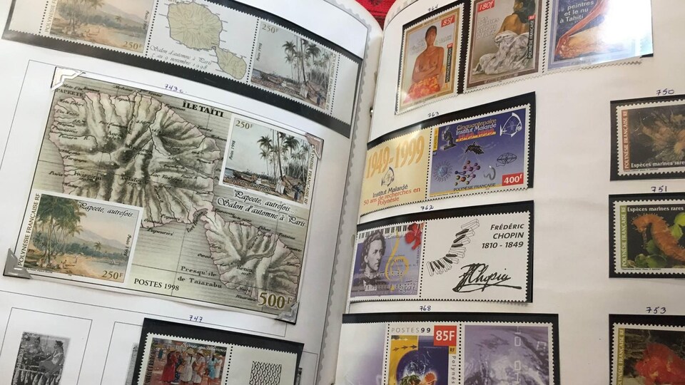 Tous les timbres de M. Brébant sont soigneusement disposés dans des albums fabriqués spécifiquement pour les philatélistes.