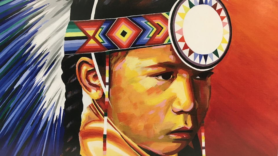 Portrait peint d'un jeune Autochtone. 
