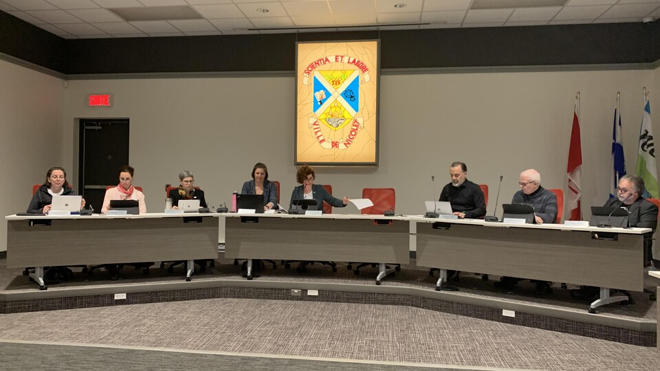 Les élus assis dans la salle du conseil municipal.