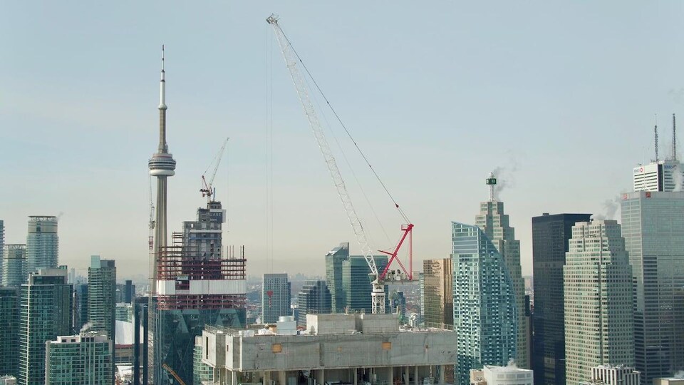 Le centre-ville de Toronto vu des airs.