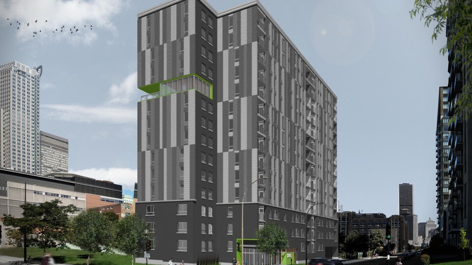 La coopérative de la Montagne verte sera construite à l'intersection des rues de la Montagne et Saint-Antoine à Montréal. L'édifice aura 14 étages.