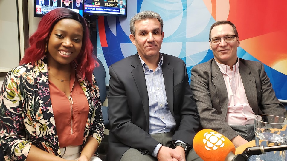Myriam-Cynthia Larouche, Tarek Bouhali et Philippe Joubert en studio.