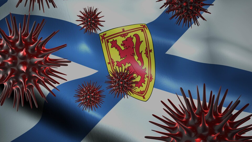 Concept illustrant le coronavirus sur un drapeau de la Nouvelle-Écosse.