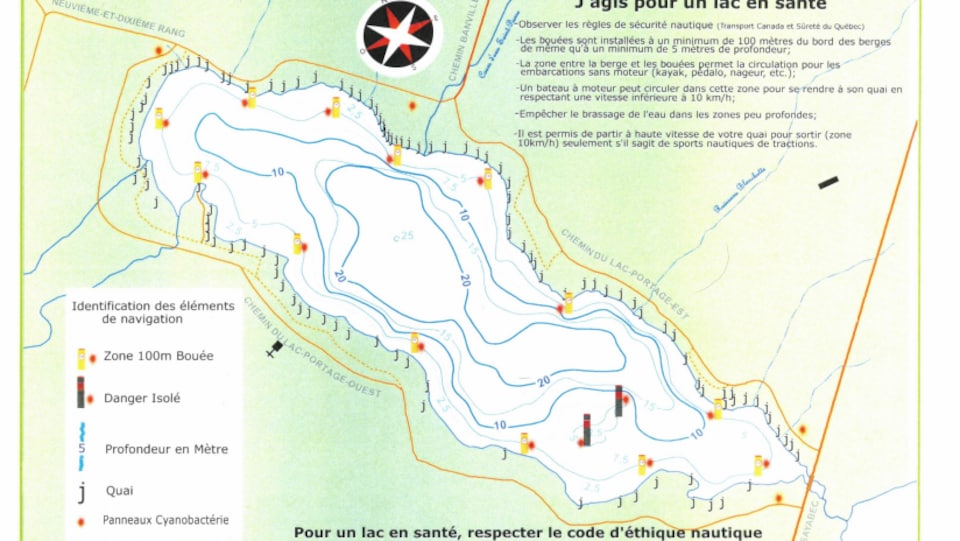 Sur une carte, l'emplacement des 13 bouées est localisé sur le lac.