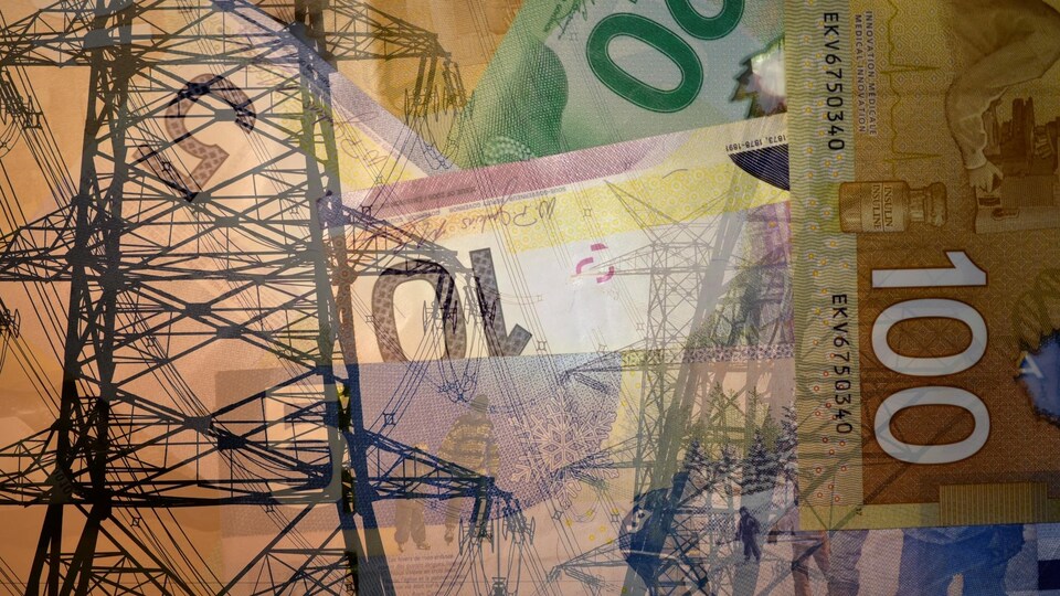 Un pylône d'électricité et des dollars canadiens.