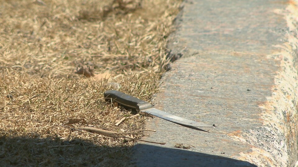 Un couteau a été retrouvé en bordure de la route.