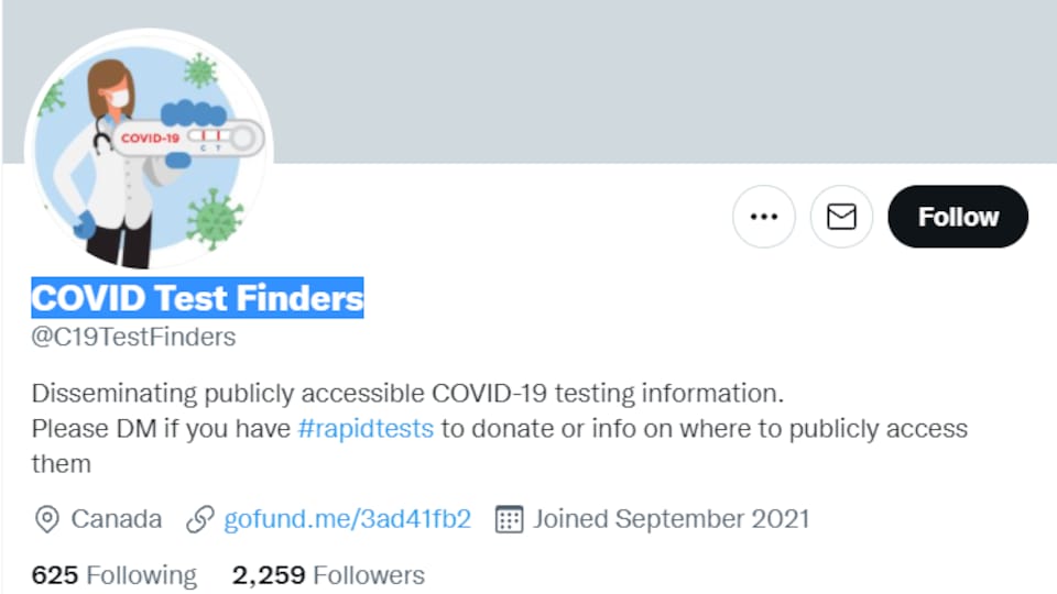 L'entête du compte Twitter @C19TestFinders.