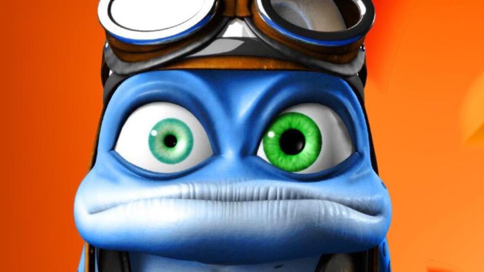 Une grenouille bleue avec des lunettes d'aviateur. 