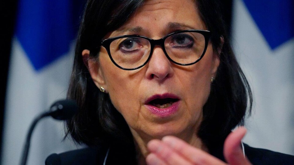 Danielle McCann en point de presse à Québec.