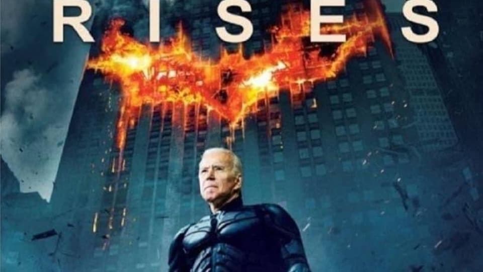 Photomontage of Joe Biden's head on Batman's body.