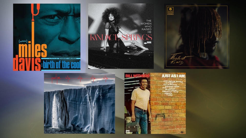Montage des cinq albums discutés dans la chronique.
