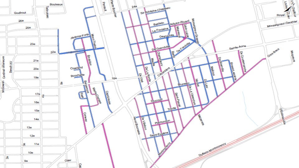 Carte des rues qui seront déneigées en alternance.