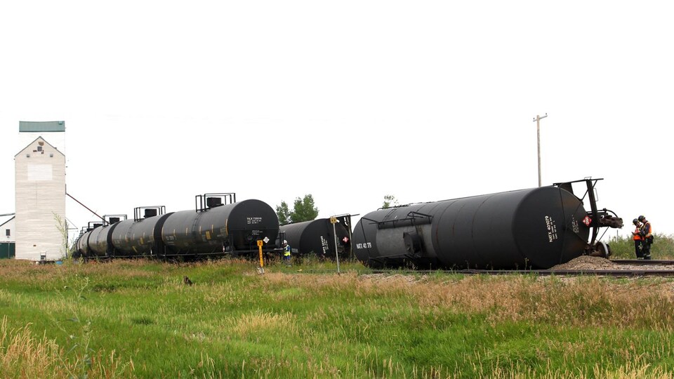 Un train a déraillé tout près du village de Cabri, en Saskatchewan, le 27 juillet 2021.