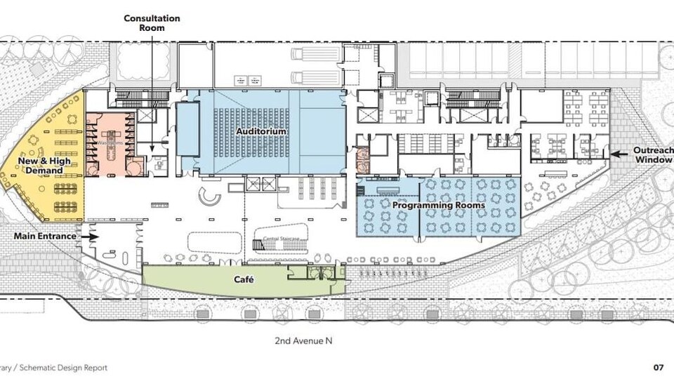 Plan du rez-de-chaussée de la future bibliothèque.