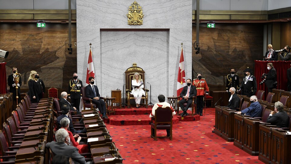 La gouverneure générale Julie Payette prononce le discours du Trône dans la salle du Sénat à Ottawa, le mercredi 23 septembre 2020.