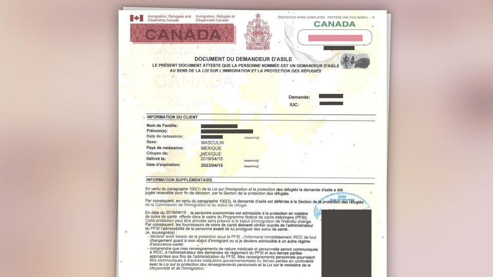 Image du document du gouvernement du Canada du demandeur d'asile.