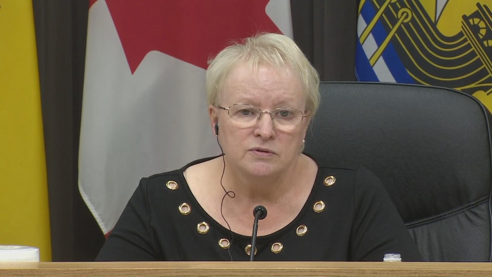 La ministre de la Santé du Nouveau-Brunswick, Dorothy Shephard, lors d'un point de presse le 3 mars 2021.
