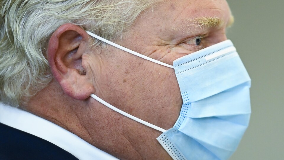 Doug Ford portant un masque.
