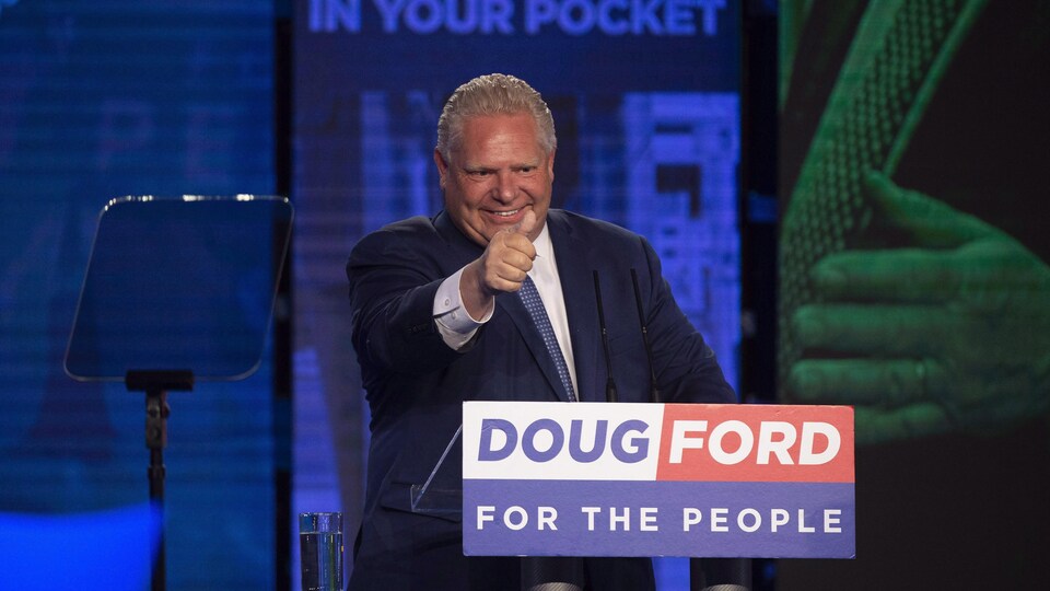 Doug Ford celebrates his election victory on June 7, 2018.