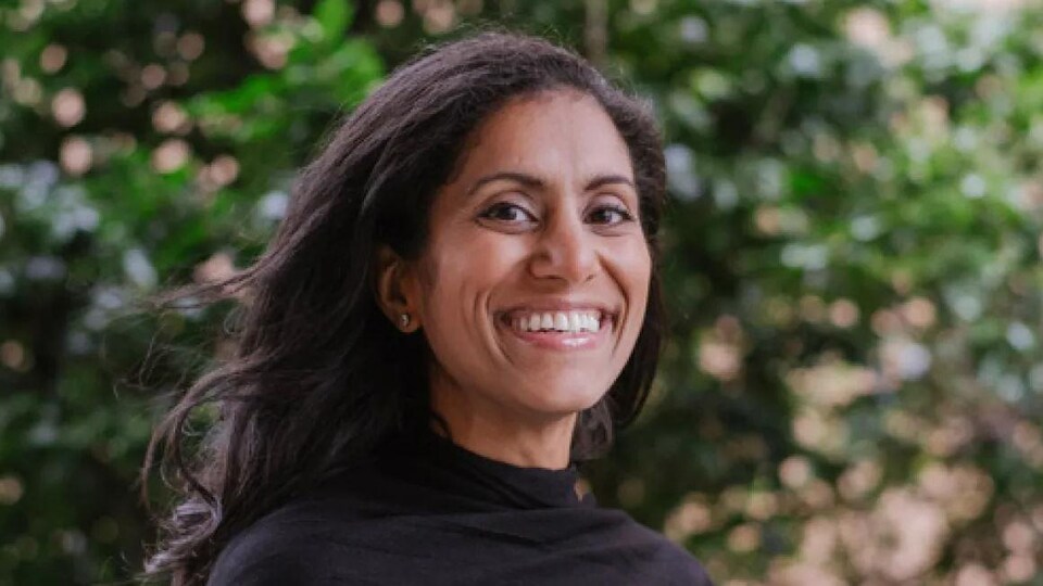 A woman posed for the photo.