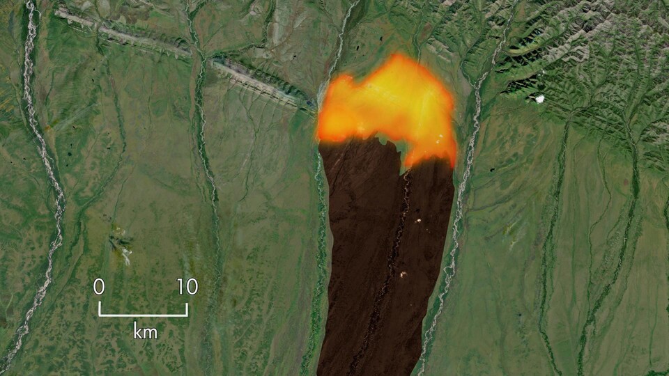 Infographic showing the progress of a fire in Siberia.