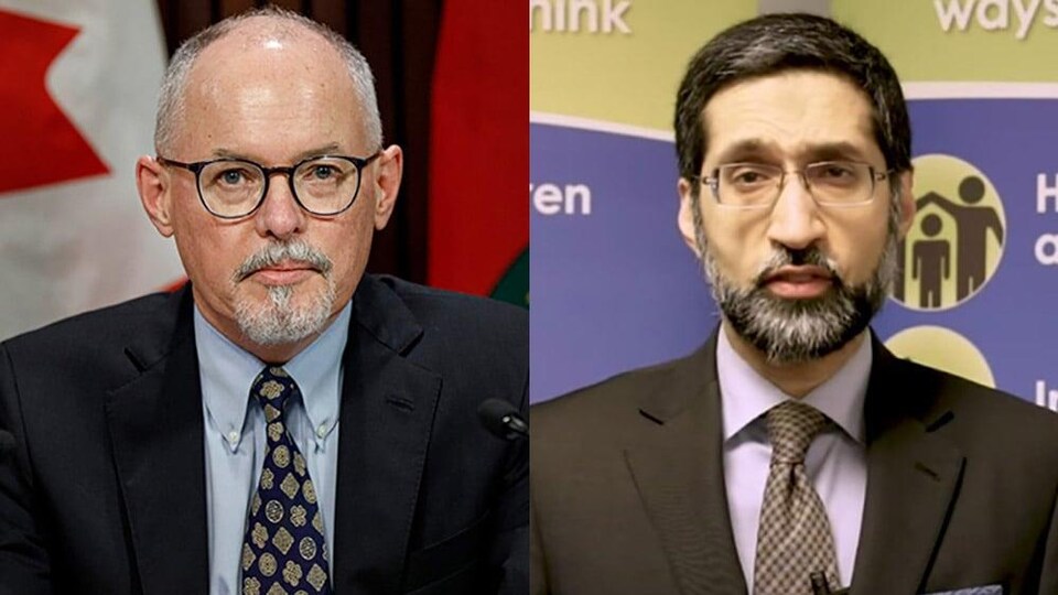 Mosaïque des docteurs Hirji et Moore en point de presse.