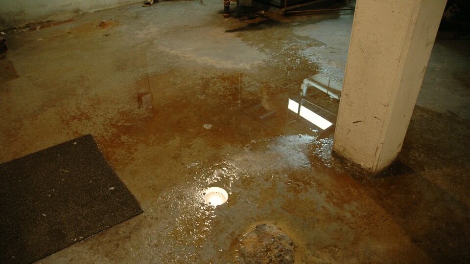 Le sous-sol de l'ancien Centre de formation de la GRC à Kemptville couvert d'eau.