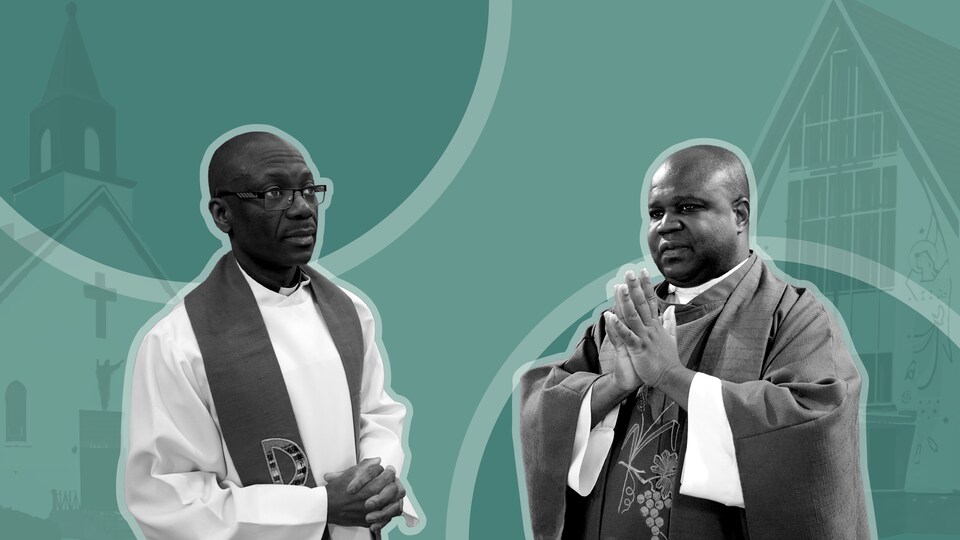 Deux prêtres devant leurs églises.