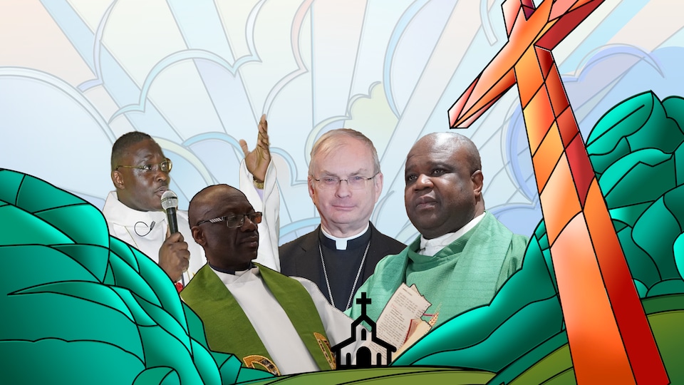 Quatre prêtres dans un dessin animé