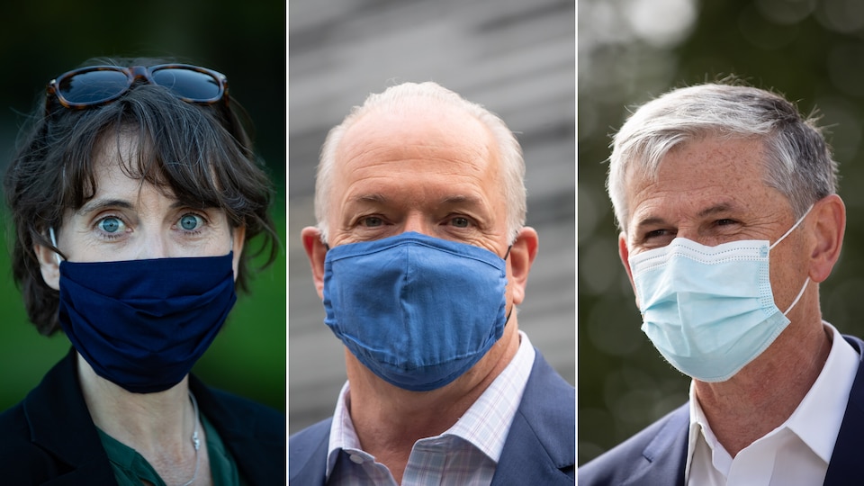 Montage photo des trois chefs portant des masques faciaux.