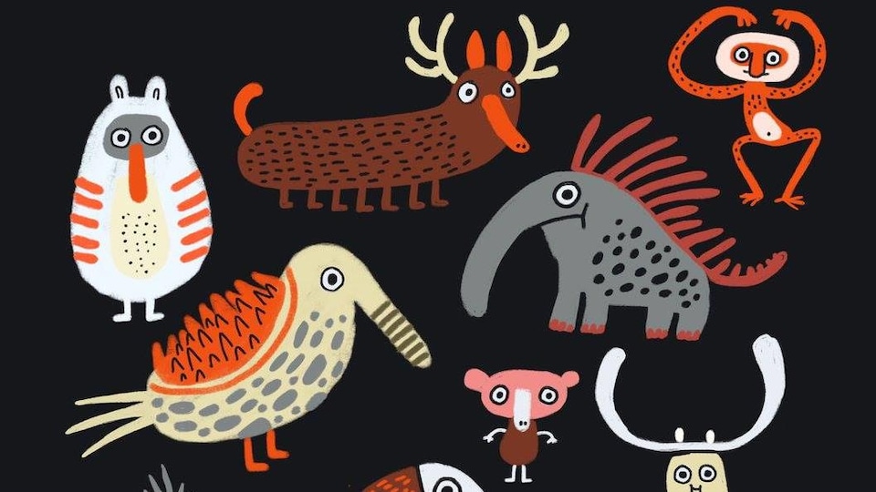Des animaux sont dessinés par l'illustratrice.