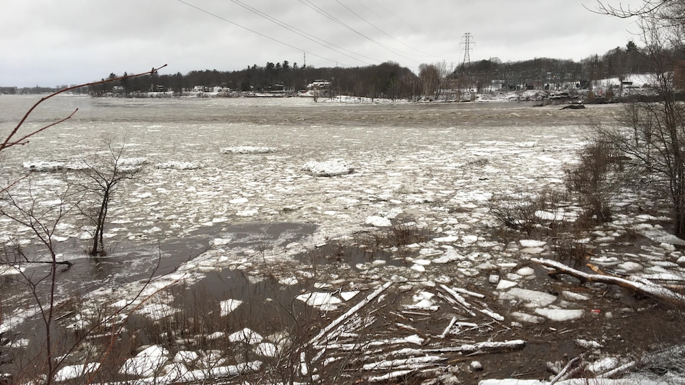 Une section de la rivière avec de la glace.