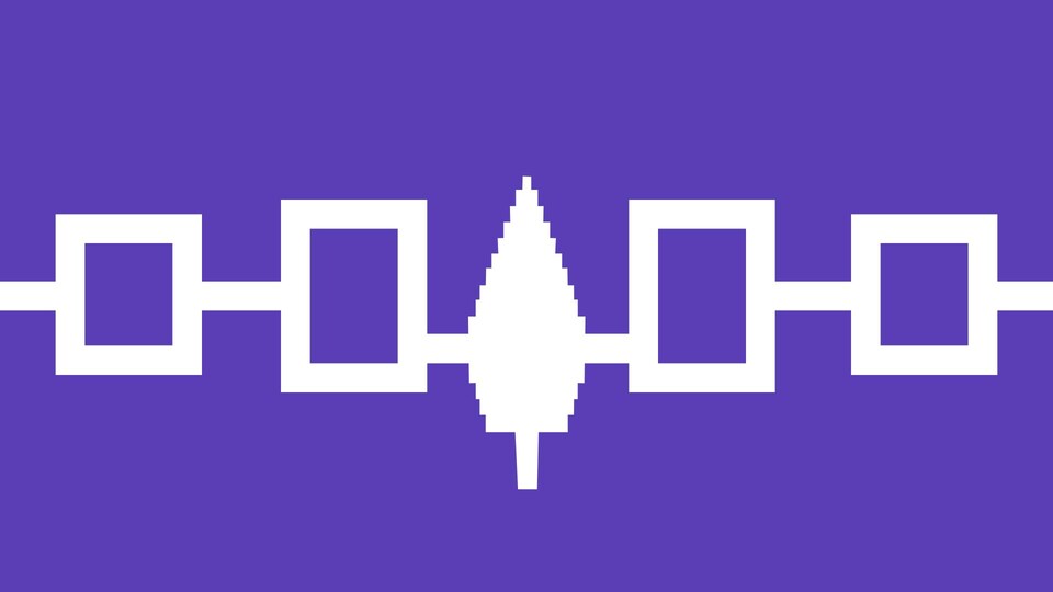 Un pin au centre, relié à une série de rectangles sur un fond violet.