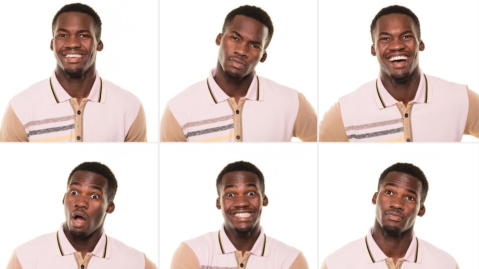 Six images d'un même homme qui fait différentes expressions faciales