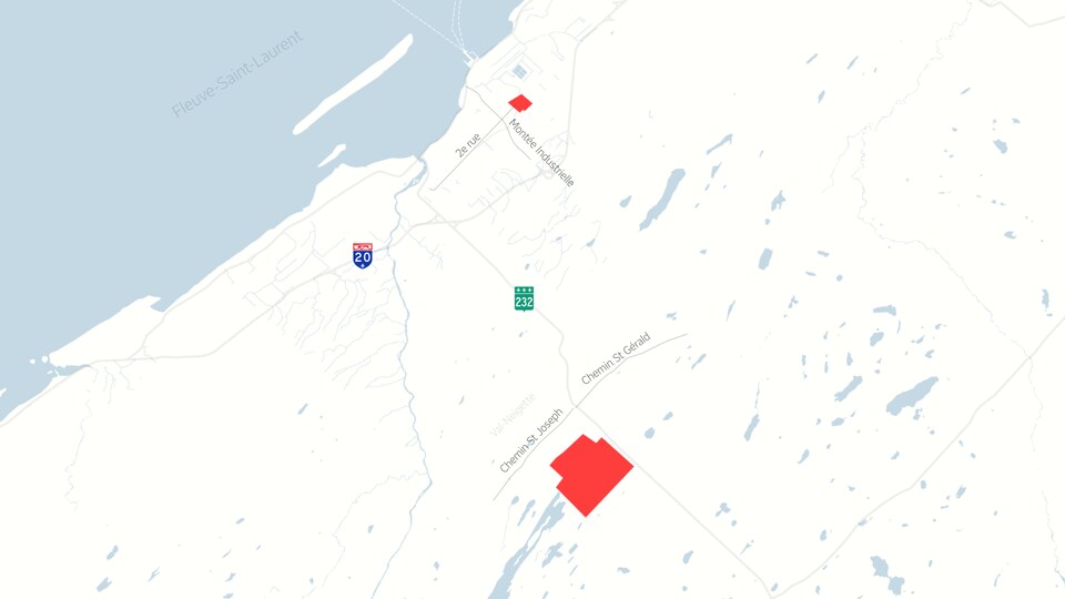 Carte montrant des endroits en rouge.