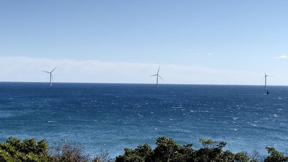 Trois des cinq éoliennes en mer à Block Island
