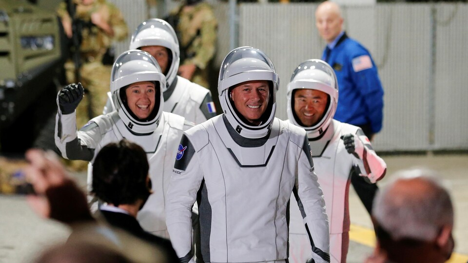 NASA astronauts Shane Kimbrough and Megan McArthur, JAXA astronaut Akihiko Hoshide and ESA astronaut Thomas Pesquet.