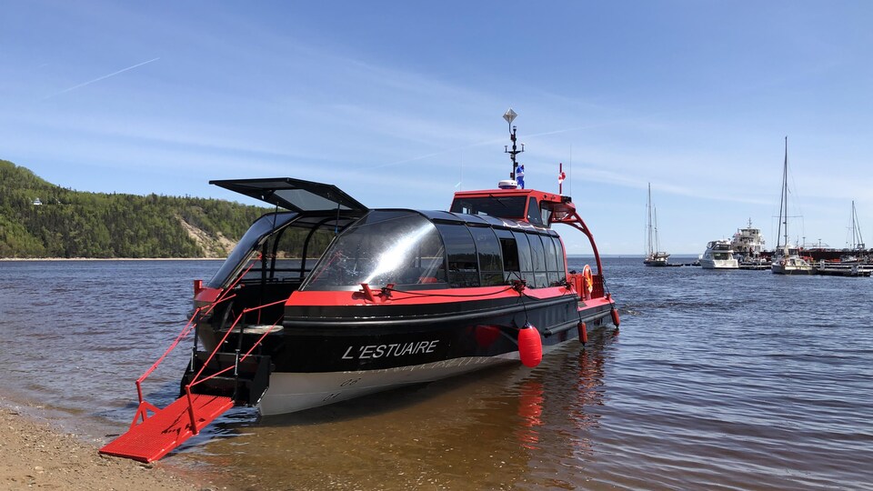 Estero must be anchored on the shore.  A small footbridge allows passengers to get on the boat without even dipping their feet in the water.